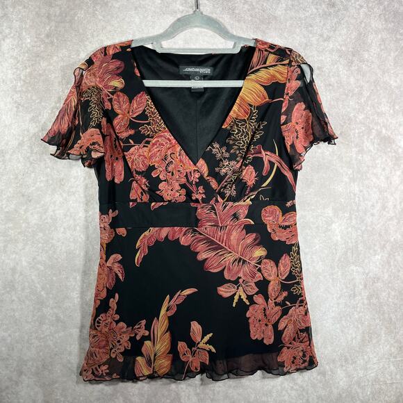 Jonathan Martin Studio Blouse Womens Large‎ Black Floral Silk Babydoll Fairy Y2K - Picture 1 of 9